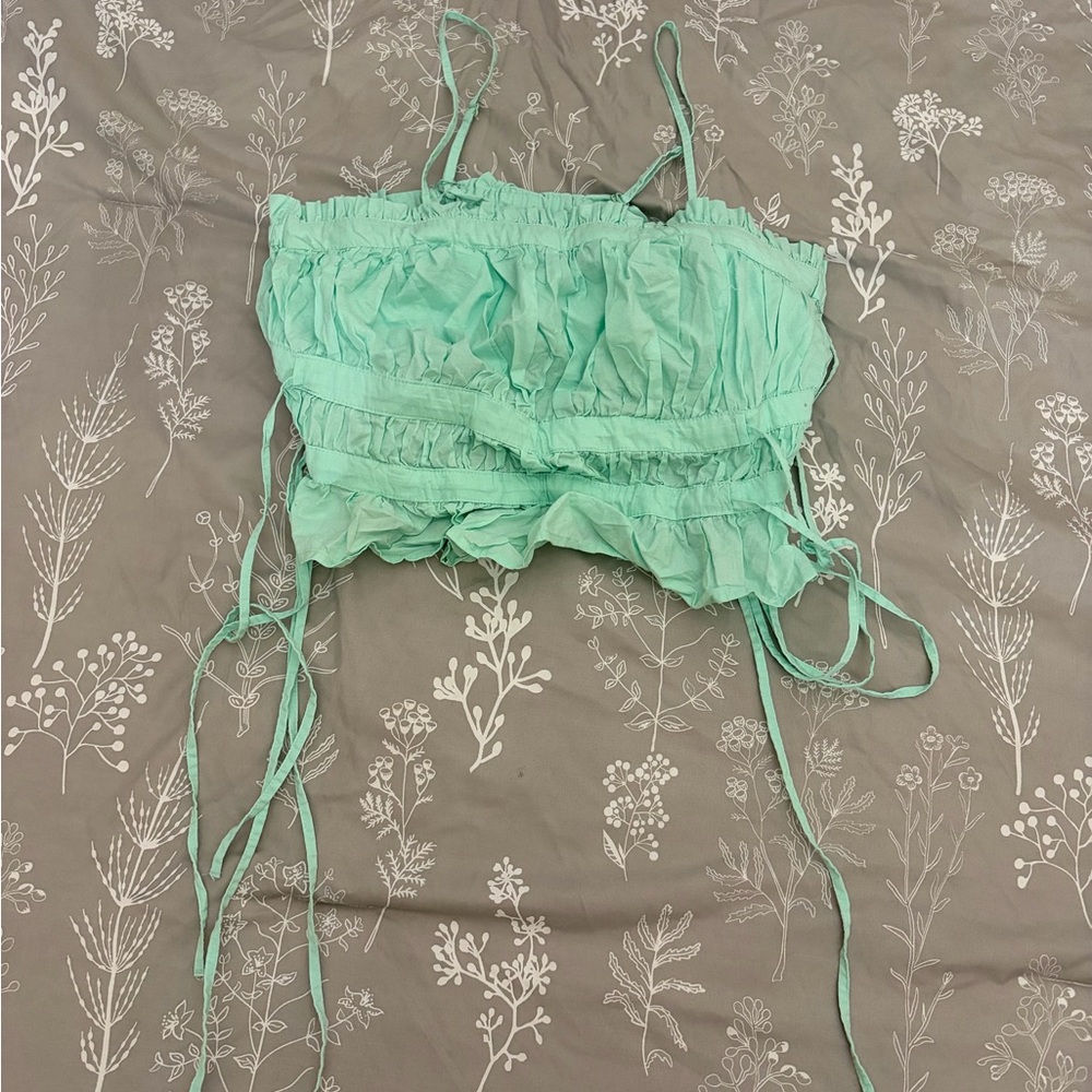 Free People Mint Green Ruffle-Trim Crop Top